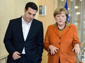 epa04995289 Greek Prime Minister Alexis Tsipras (L) and German Chancellor Angela Merkel (R) at the start of a small summit of leaders to discuss refugee flows along the Western Balkans route, at EU Commission headquarters in Brussels, Belgium, 25 October 2015. President Juncker convened the leaders of the countries concerned and most affected by the emergency situation along the Western Balkans route. The aim of the summit is to improve cooperation and step up consultation between the countries along the route and decide on pragmatic operational measures that can be implemented immediately to tackle the refugee crisis in that region.  EPA/STEPHANIE LECOCQ  EPA/STEPHANIE LECOCQ